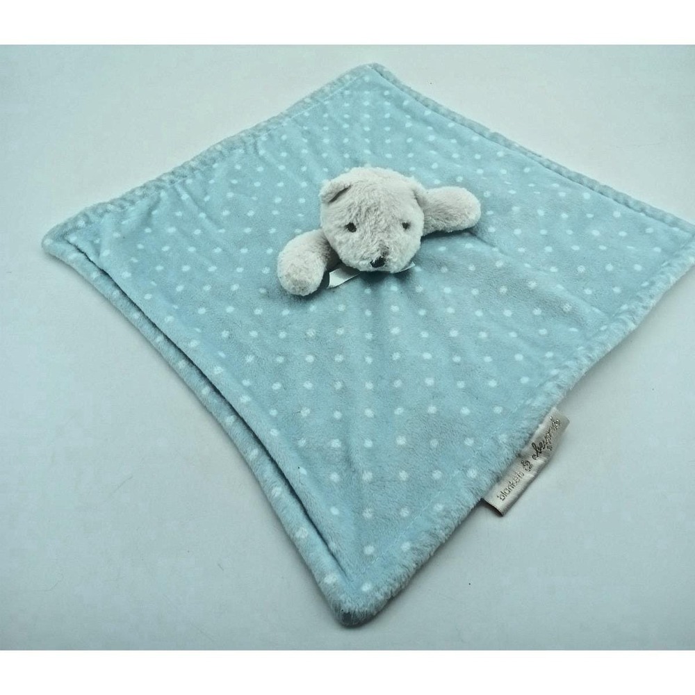 Blankets & Beyond Teddy Bear Lovey Security Blanket Blue White Polka Dot Plush